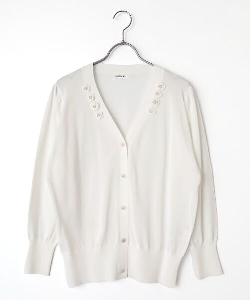 INGEBORG / インゲボルグ カーディガン・ボレロ | フラワーモチーフ付きニットカーディガン（シロ）