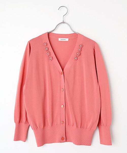INGEBORG / インゲボルグ カーディガン・ボレロ | フラワーモチーフ付きニットカーディガン（ピンク）