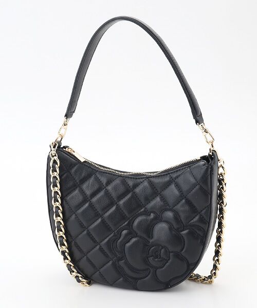 INGEBORG / インゲボルグ ハンドバッグ | カメリア刺繍レザーバッグ（クロ）