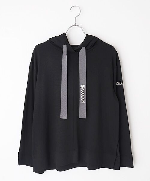 INGEBORG / インゲボルグ カットソー | カメリアロゴ刺繍入りカットソーフーディ（クロ）