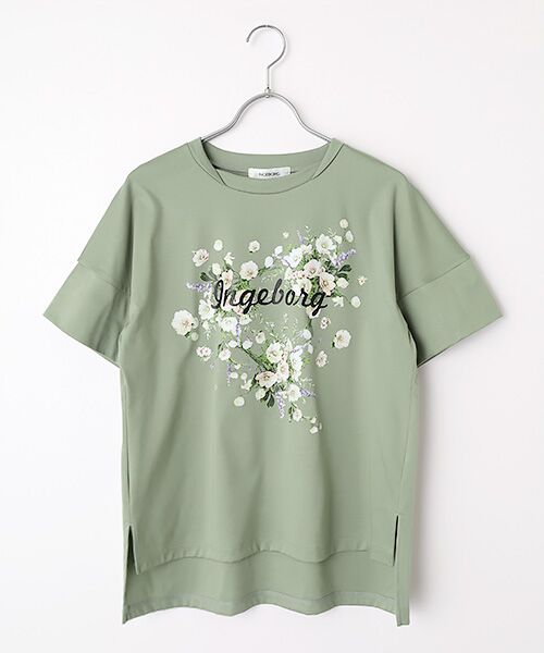 INGEBORG / インゲボルグ Tシャツ | アネモネワンポイントpt.Tシャツ（グリーン）
