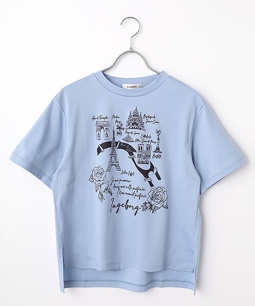 INGEBORG / インゲボルグ Tシャツ | フレンチアートプリントカットソー（ブルー）
