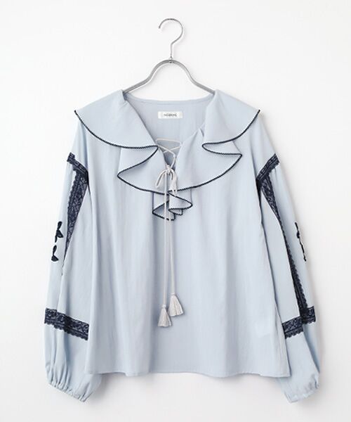 INGEBORG / インゲボルグ シャツ・ブラウス | ボヘミアン刺繍ブラウス（ブルー）