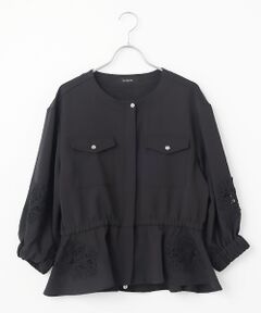 INGEBORG / インゲボルグ ノーカラージャケット | 透かしコード刺繍ノーカラージャケット