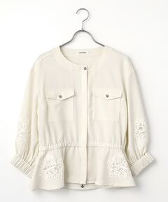 INGEBORG / インゲボルグ ノーカラージャケット | 透かしコード刺繍ノーカラージャケット