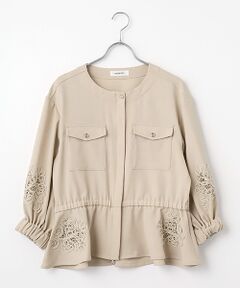 INGEBORG / インゲボルグ ノーカラージャケット | 透かしコード刺繍ノーカラージャケット