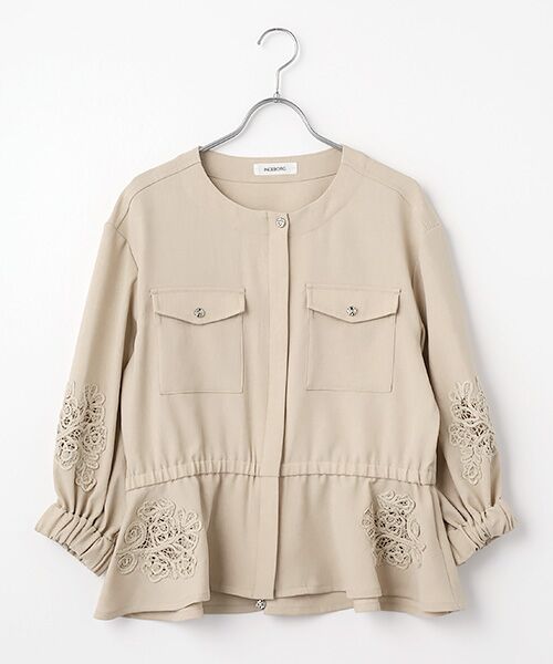 INGEBORG / インゲボルグ ノーカラージャケット | 透かしコード刺繍ノーカラージャケット（ベージュ）