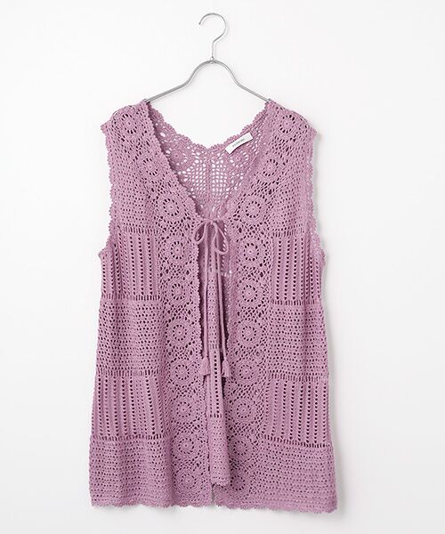 INGEBORG / インゲボルグ ベスト | 透かし編みパッチワークニットジレ（パープル）
