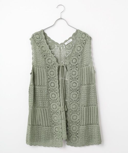 INGEBORG / インゲボルグ ベスト | 透かし編みパッチワークニットジレ（グリーン）