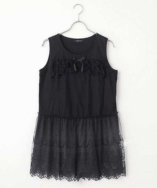 INGEBORG / インゲボルグ カットソー | オリジナルローズチュール使いカットソーチュニック（クロ）