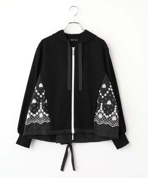 INGEBORG / インゲボルグ パーカー | ローズ刺繍使いカットソーパーカー（クロ）