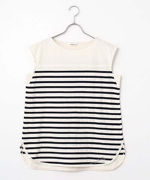 INGEBORG / インゲボルグ タンクトップ | フレンチスリーブボーダーカットソー（シロ×ネイビー）