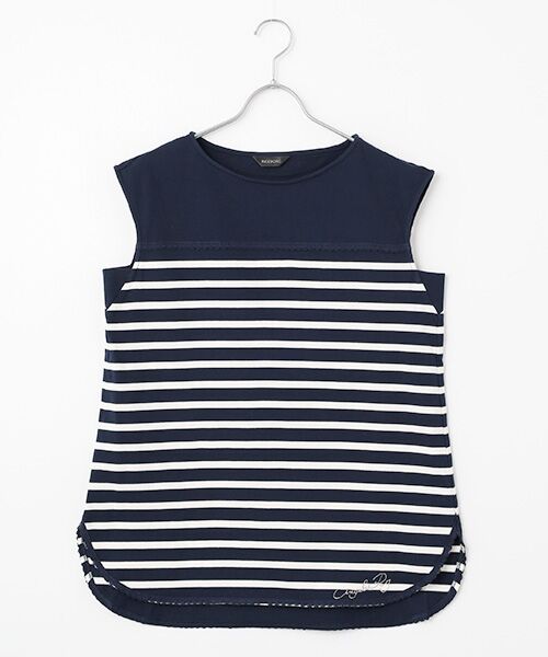 INGEBORG / インゲボルグ タンクトップ | フレンチスリーブボーダーカットソー（ネイビー×シロ）