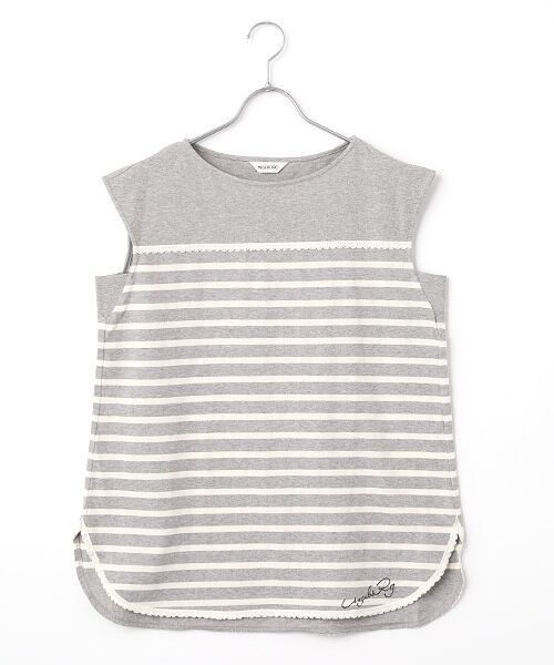 INGEBORG / インゲボルグ タンクトップ | フレンチスリーブボーダーカットソー（グレー×シロ）