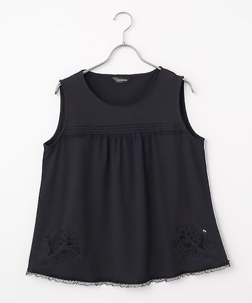 INGEBORG / インゲボルグ タンクトップ | 透かしコード刺繍ノースリーブカットソー（クロ）