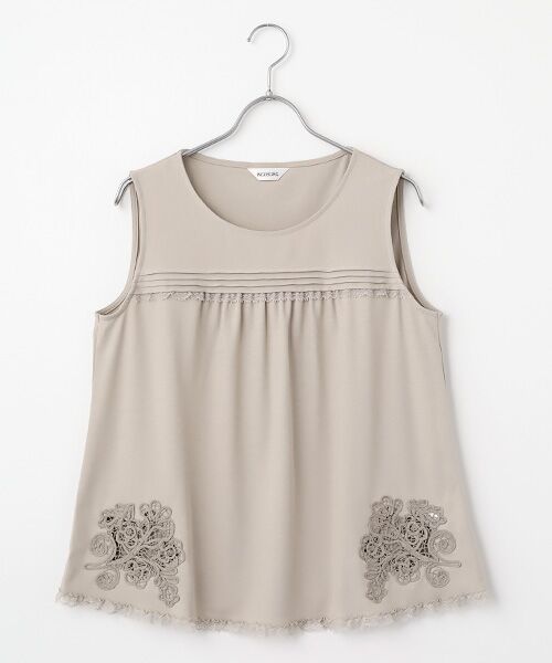 INGEBORG / インゲボルグ タンクトップ | 透かしコード刺繍ノースリーブカットソー（グレージュ）