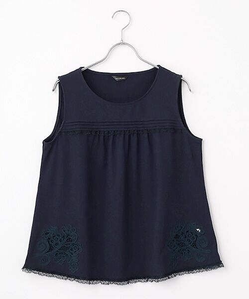 INGEBORG / インゲボルグ タンクトップ | 透かしコード刺繍ノースリーブカットソー（ネイビー）