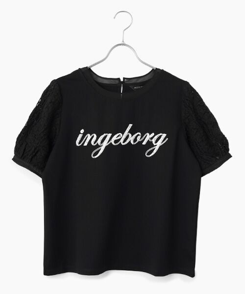 INGEBORG / インゲボルグ Tシャツ | スパンコールロゴ入りカットソー（クロ）