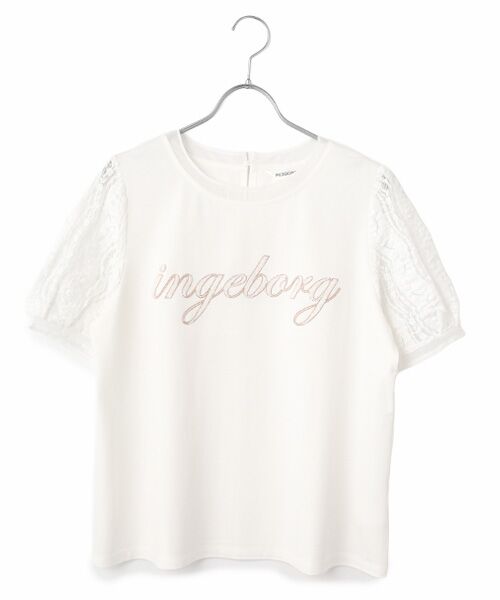 INGEBORG / インゲボルグ Tシャツ | スパンコールロゴ入りカットソー（シロ）