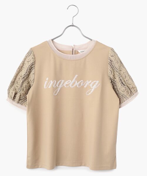 INGEBORG / インゲボルグ Tシャツ | スパンコールロゴ入りカットソー（ベージュ）