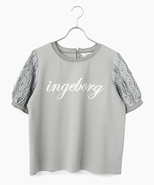 INGEBORG / インゲボルグ Tシャツ | スパンコールロゴ入りカットソー（グレー）
