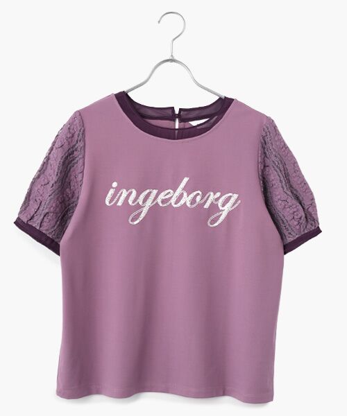 INGEBORG / インゲボルグ Tシャツ | スパンコールロゴ入りカットソー（パープル）