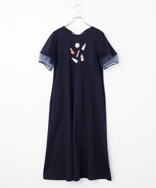 INGEBORG / インゲボルグ ロング・マキシ丈ワンピース | コスメティックワッペン付きカットソーワンピース（ネイビー）