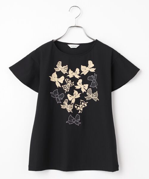 INGEBORG / インゲボルグ Tシャツ | リボンワンポイントpt.フリルスリーブカットソー（クロ）