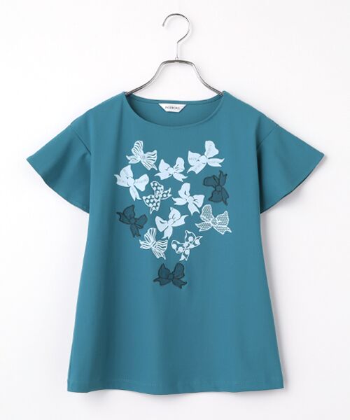 INGEBORG / インゲボルグ Tシャツ | リボンワンポイントpt.フリルスリーブカットソー（ブルー）