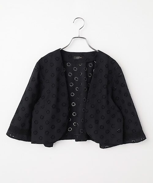 INGEBORG / インゲボルグ ノーカラージャケット | 花柄レース刺繍ボレロジャケット（クロ）