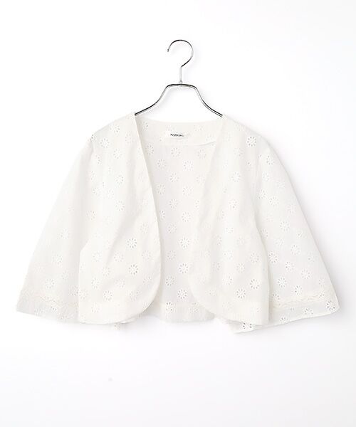 INGEBORG / インゲボルグ ノーカラージャケット | 花柄レース刺繍ボレロジャケット（シロ）