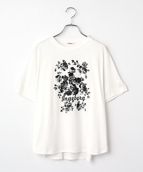 INGEBORG / インゲボルグ Tシャツ | サマーモノトーンフラワーワンポイントpt.カットソー（シロ）