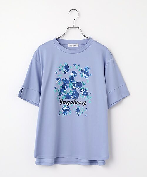 INGEBORG / インゲボルグ Tシャツ | サマーモノトーンフラワーワンポイントpt.カットソー（ブルー）