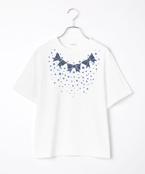 INGEBORG / インゲボルグ Tシャツ | ドット＆リボンプリントTシャツ（シロ）