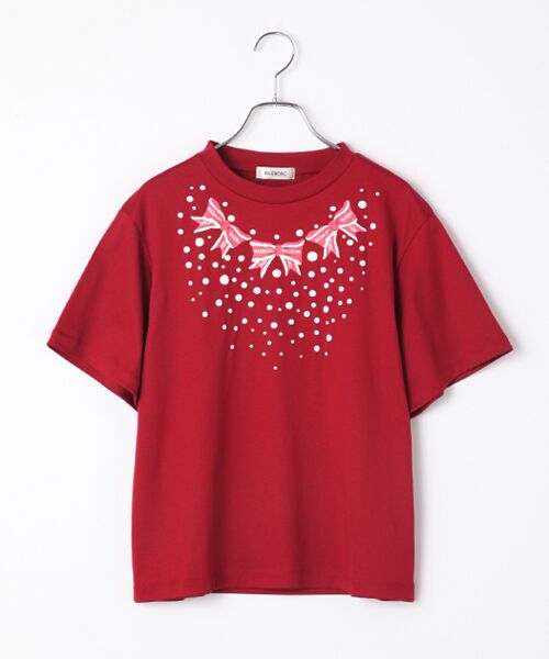 INGEBORG / インゲボルグ Tシャツ | ドット＆リボンプリントTシャツ（アカ）