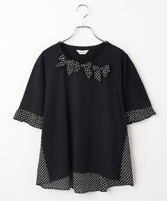 水玉プリント切り替えカットソー