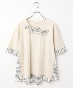 INGEBORG / インゲボルグ カットソー | 水玉プリント切り替えカットソー