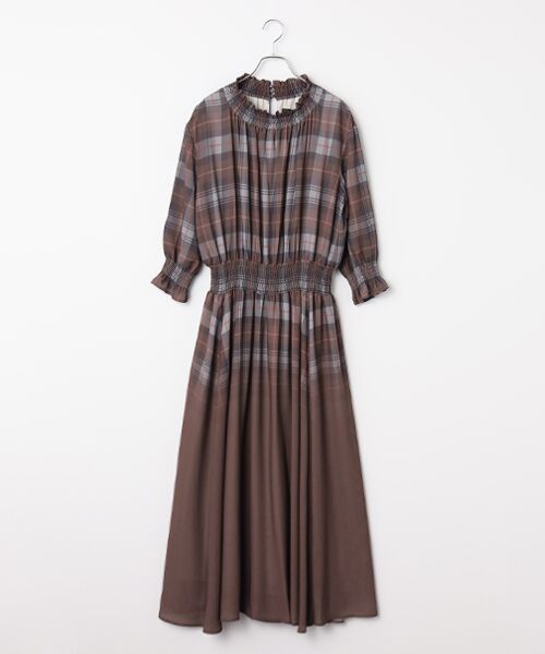INGEBORG / インゲボルグ ロング・マキシ丈ワンピース | グラデーションチェック シフォンワンピース（ブラウン）