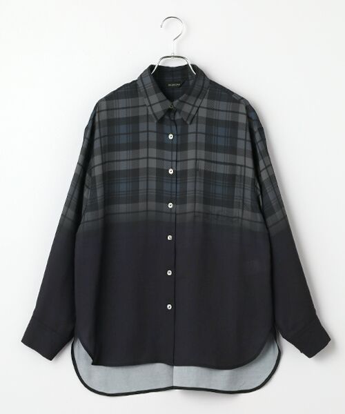 INGEBORG / インゲボルグ シャツ・ブラウス | グラデーションチェック シフォンシャツブラウス（クロ）