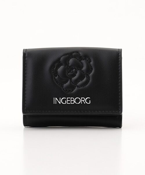 INGEBORG / インゲボルグ 財布・コインケース・マネークリップ | カメリア刺繍入り本革三つ折り財布（クロ）