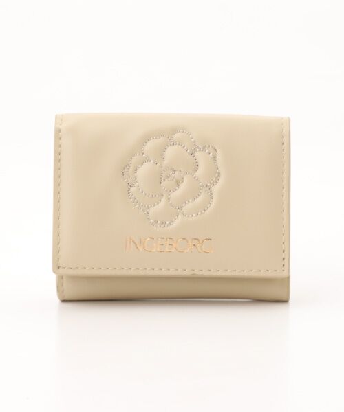INGEBORG / インゲボルグ 財布・コインケース・マネークリップ | カメリア刺繍入り本革三つ折り財布（ベージュ）