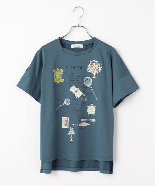 INGEBORG / インゲボルグ カットソー | レターワンポイントpt.Tシャツ（ブルー）