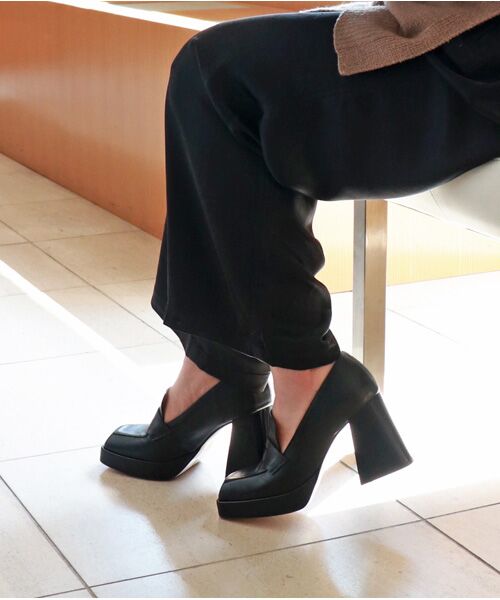 INTER-CHAUSSURES / インター ショシュール ビジネス・ドレスシューズ | 【ANGEL ALARCON】スクエアトウチャンキーヒールモカシューズ（ブラック）