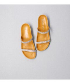 【ITALIAN SHOEMAKERS】ダブルラインストーンフットベッドサンダル