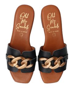 【Oh my Sandals】ローヒールチェーンミュールサンダル