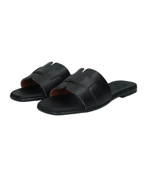 INTER-CHAUSSURES / インター ショシュール サンダル | 【Oh my Sandals】スクエアトウフラットレザーサンダル（ブラックコンビ）