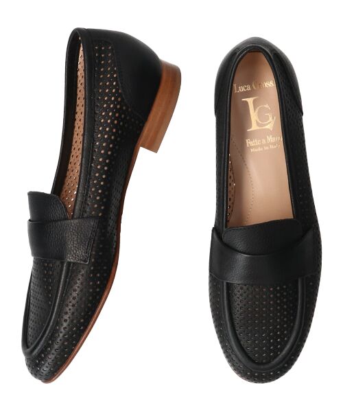 INTER-CHAUSSURES/インター ショシュール 【LUCA GROSSI】ラウンドトウパンチングレザーローファー ブラック 36 INTER-CHAUSSURES/インター ショシュール 【LUCA GROSSI】ラウンドトウパンチングレザーローファー ブラック 36