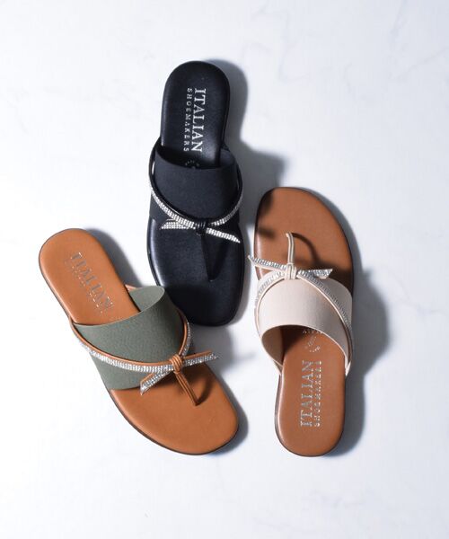 INTER-CHAUSSURES/インター ショシュール 【ITALIAN SHOEMAKERS】ビジューストラップトングサンダル ブラック 39 INTER-CHAUSSURES/インター ショシュール 【ITALIAN SHOEMAKERS】ビジューストラップトングサンダル ブラック 39