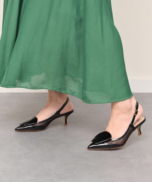 INTER-CHAUSSURES/インター ショシュール 【FABIO RUSCONI】オーナメントチュールバックバンドパンプス ブラックコンビ 38 INTER-CHAUSSURES/インター ショシュール 【FABIO RUSCONI】オーナメントチュールバックバンドパンプス ブラックコンビ 38