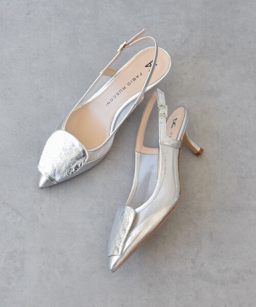 INTER-CHAUSSURES/インター ショシュール 【FABIO RUSCONI】オーナメントチュールバックバンドパンプス シルバーコンビ 38 INTER-CHAUSSURES/インター ショシュール 【FABIO RUSCONI】オーナメントチュールバックバンドパンプス シルバーコンビ 38